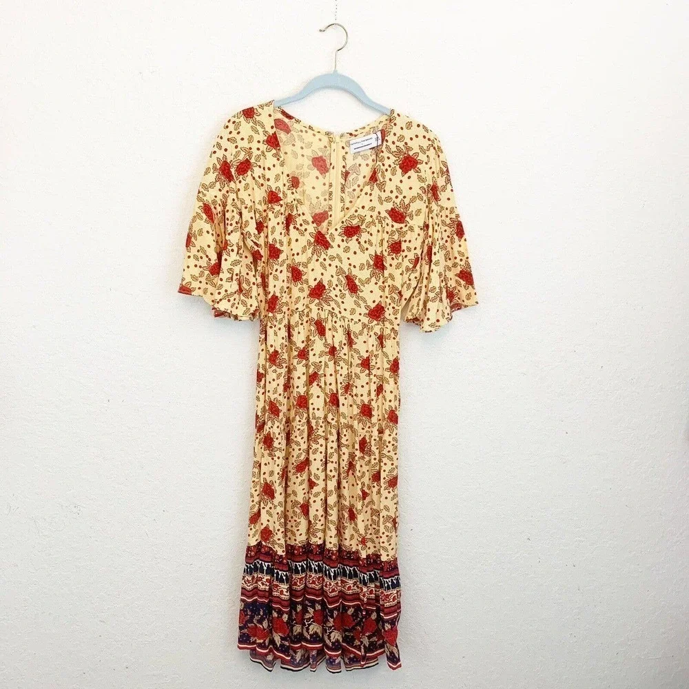 Faithful The Brand x Anthropologie Womens Size 2 Dress Melia‎ Midi Boho Floral